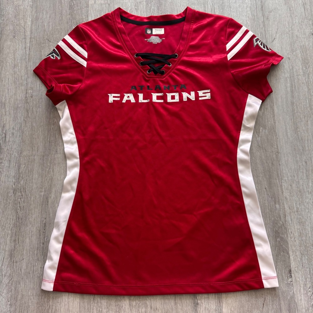 NFL Team Apparel Atlanta Falcons Womens Red Lace Up Studded Jersey Shirt Small